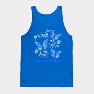 ALS Awareness Faith Hope Love Butterfly, Blue Ribbon Tank Top